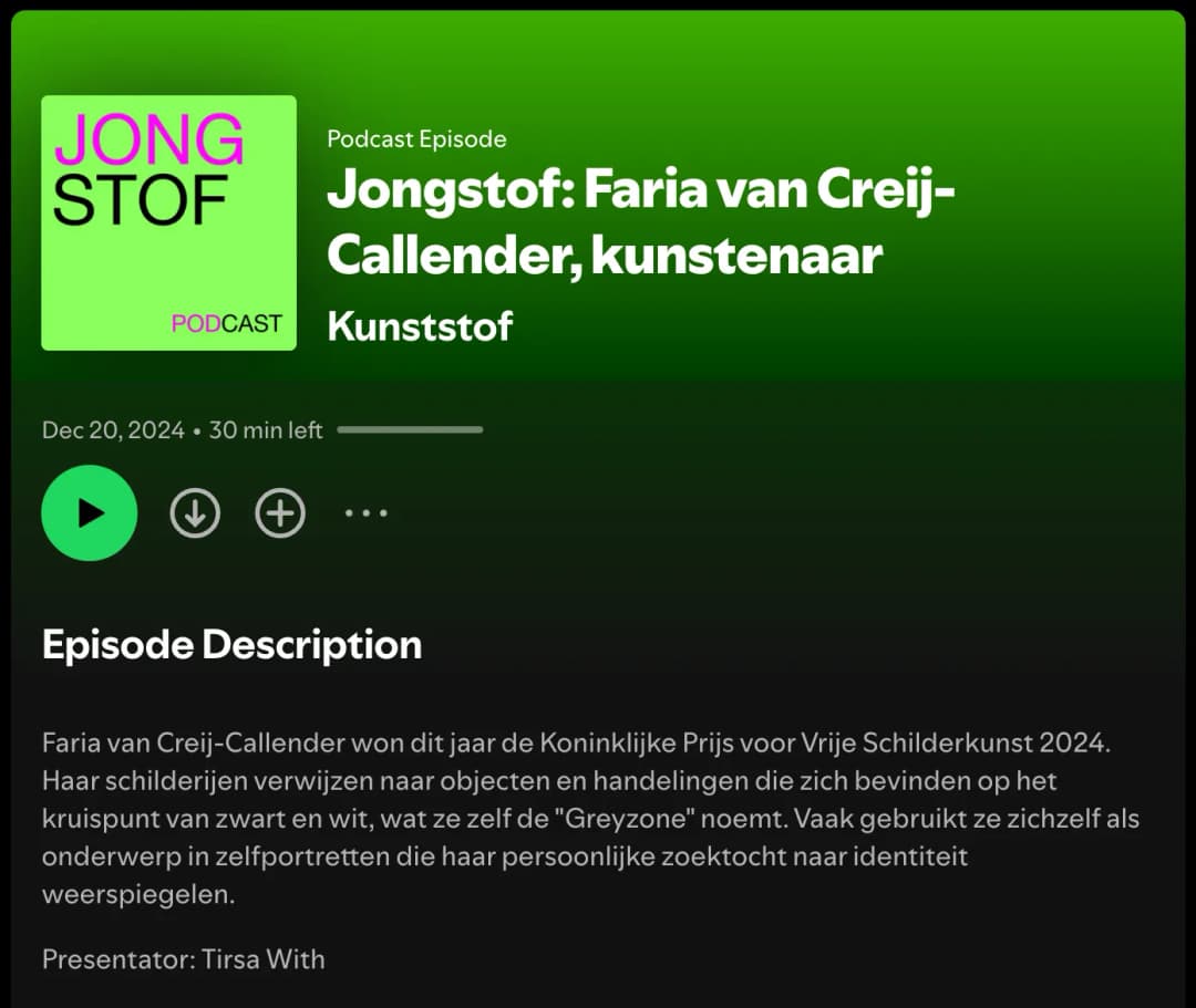 Jongstof: Faria van Creij-Callender, kunstenaar. Interview Radio 1