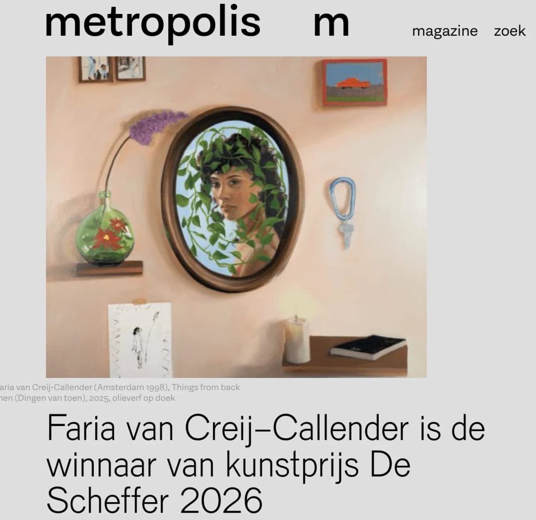 Metropolis M: Faria van Creij-Callender is de winnaar van kunstprijs De Scheffer 2026, Dordrechts Museum
